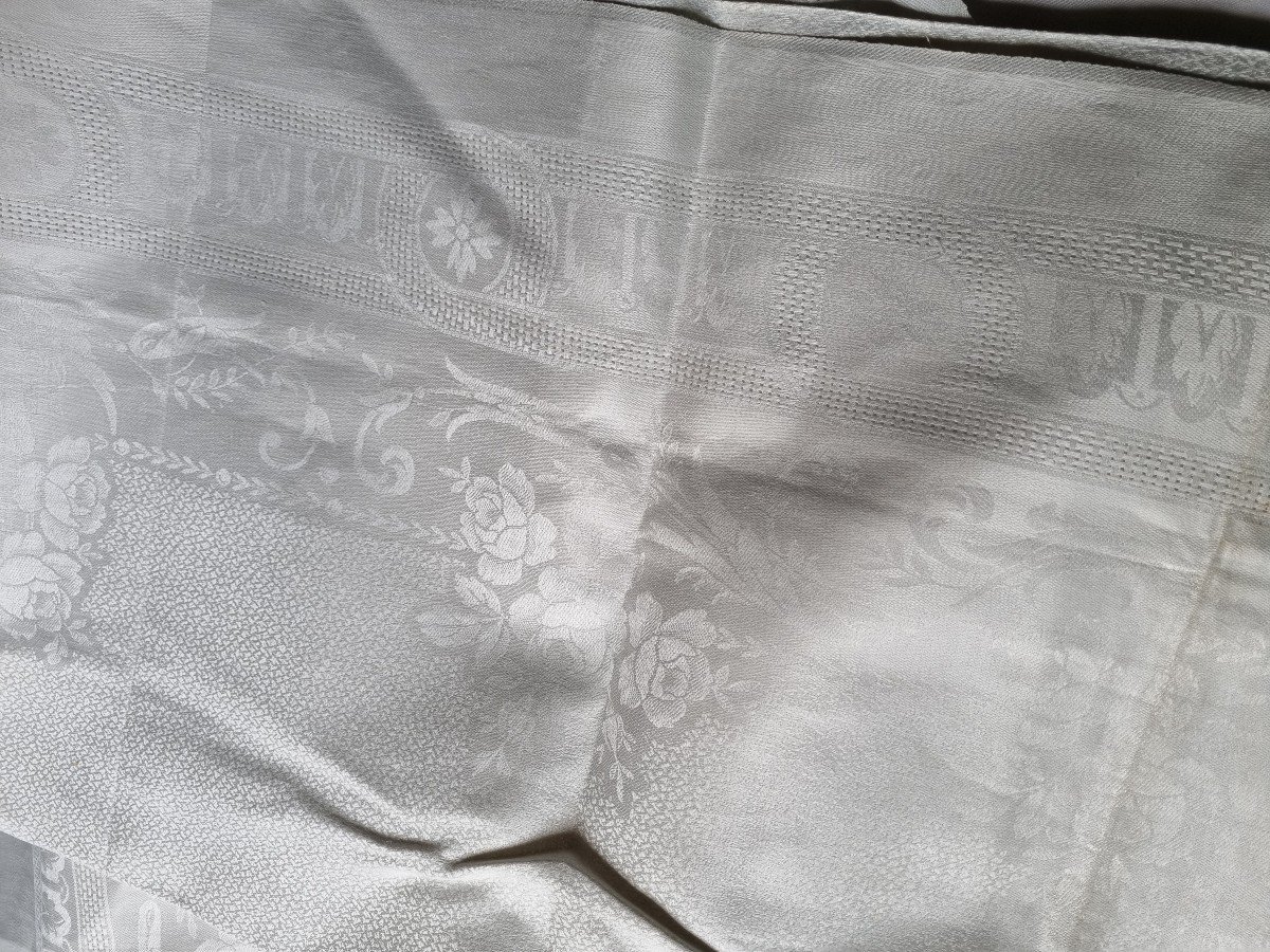 240 X 160 Tablecloth Serviettes 12 Napkins New Damask Linen Thread To Be Embroidered-photo-1