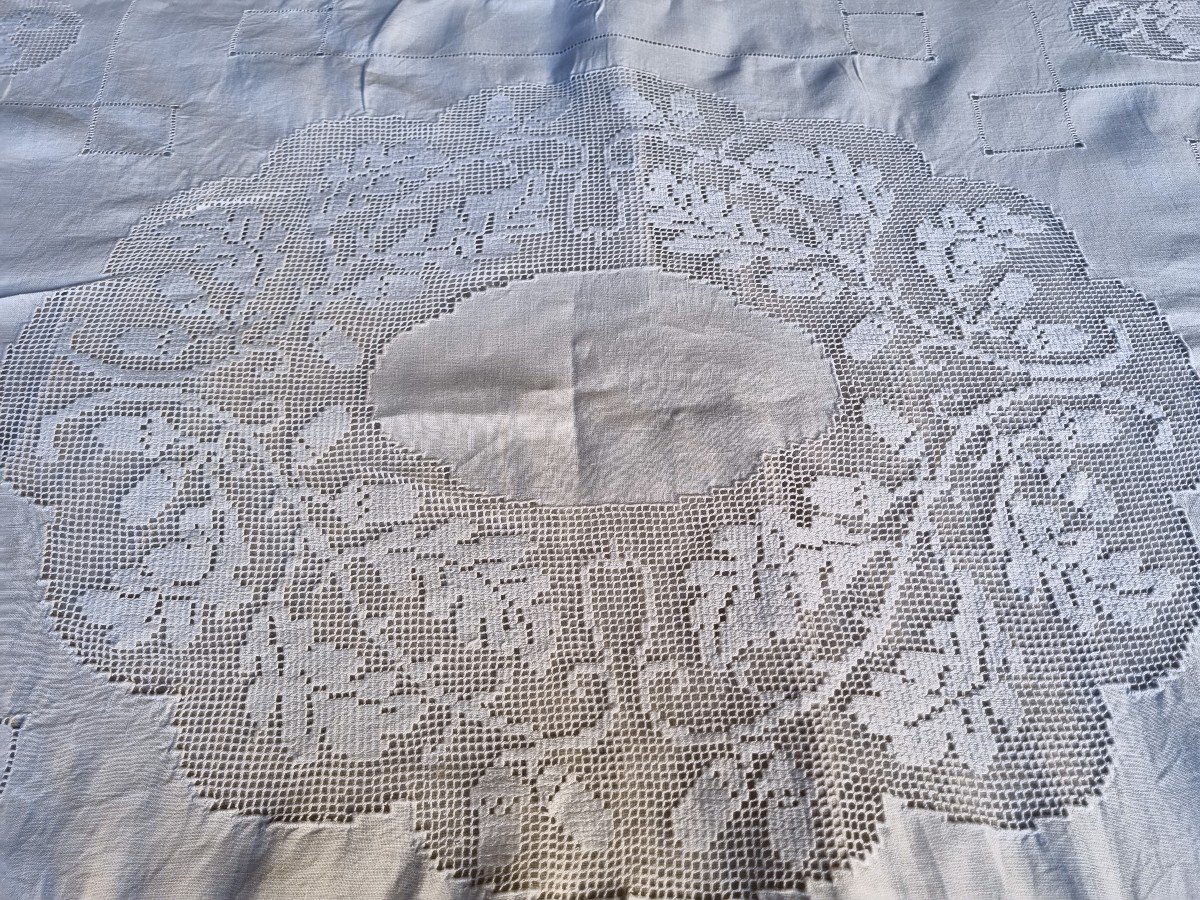 Linen Thread Tablecloth Circa 1900/1920 Embroidery-photo-4