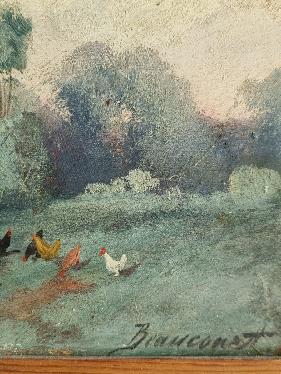 Farm Scene Oil On Panel Late XIXth Hen-photo-4