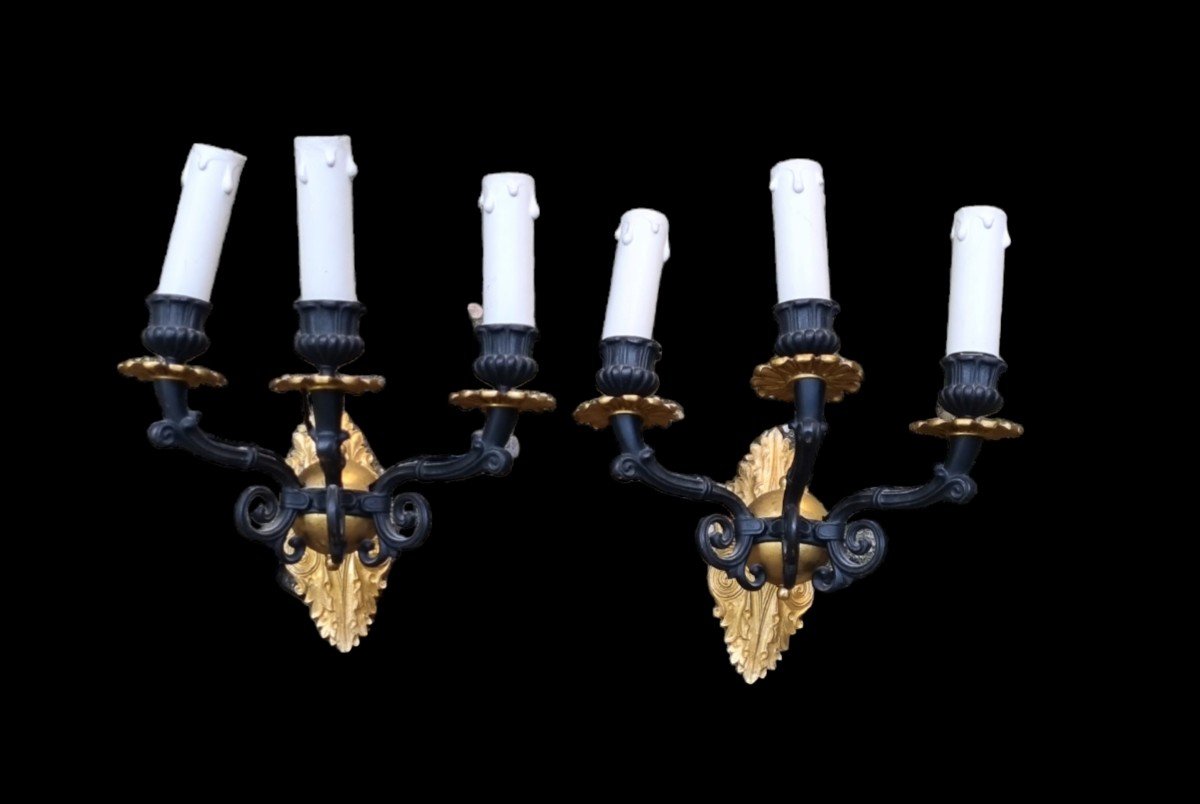 Pair Of Gilt And Patinated Bronze Sconces, Charles-photo-3