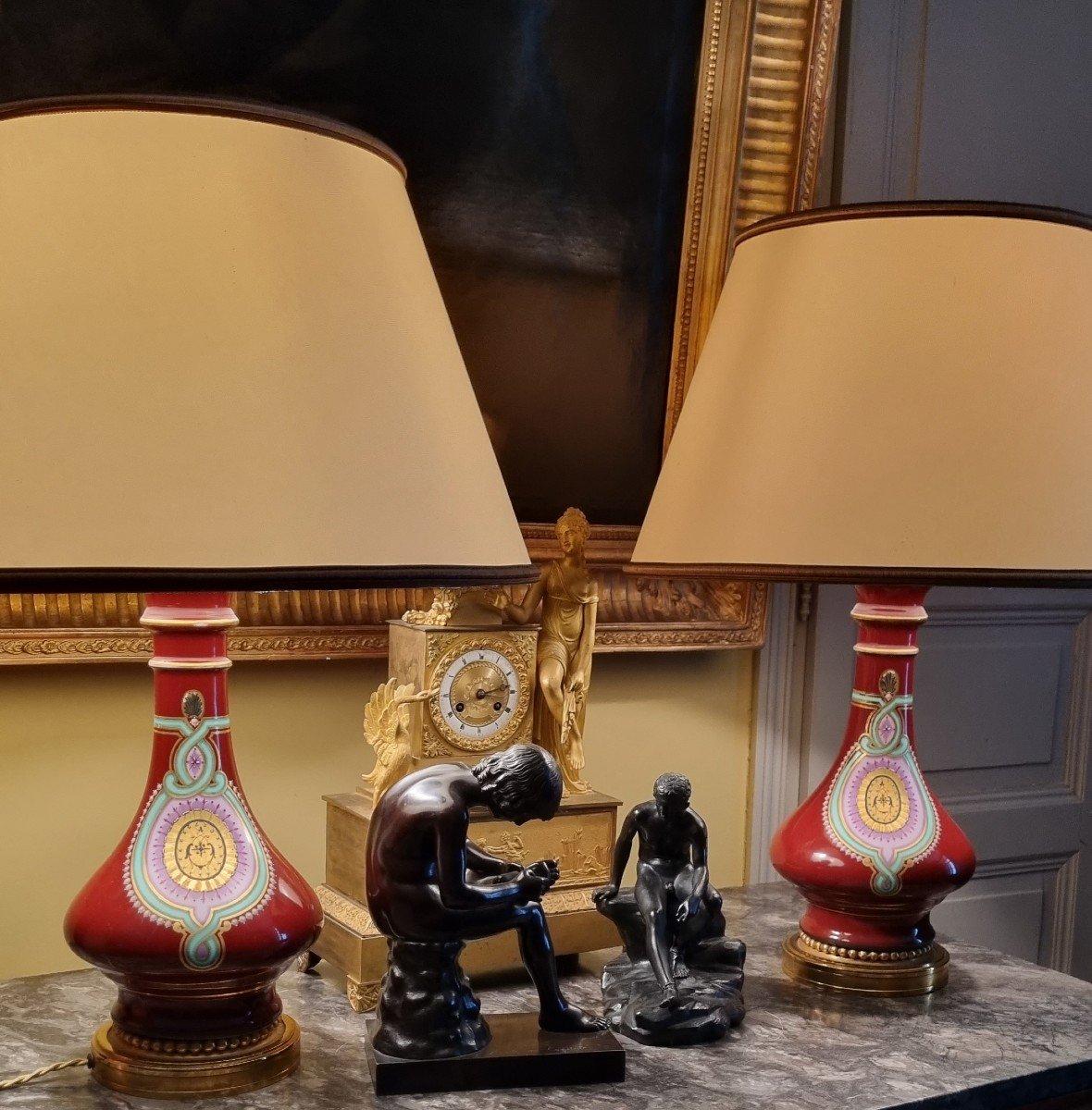 PAIRE DE LAMPES EN PORCELAINE DE PARIS ÉPOQUE NAPOLÉON III -photo-1