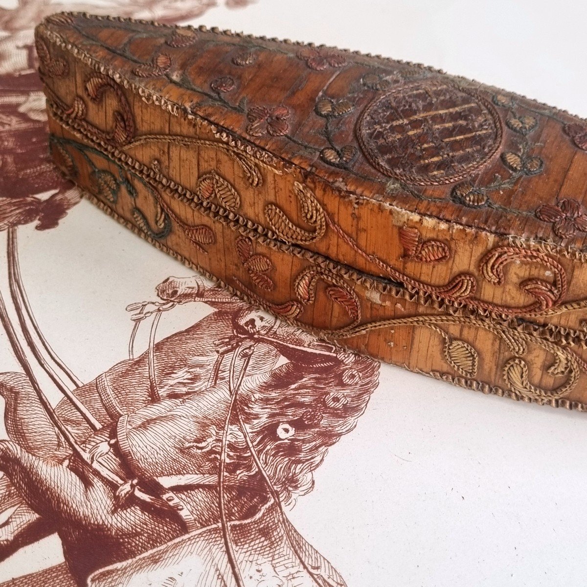 BOÎTE  ETUI MARQUETERIE DE PAILLE ÉPOQUE XVIIIe LOUIS XV BRODERIE-photo-2