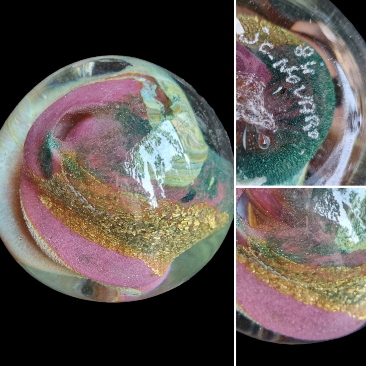 Jean-claude Novaro Paperweight With Biot Sulfide Glass Design