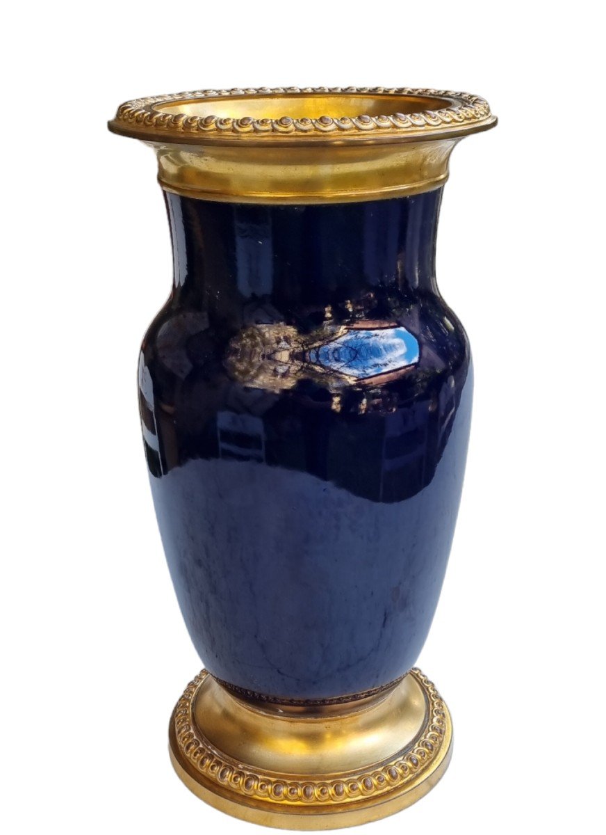 Large Four Blue Faience Vase And Choisy Le Roi Bronze Napoleon III Period-photo-3