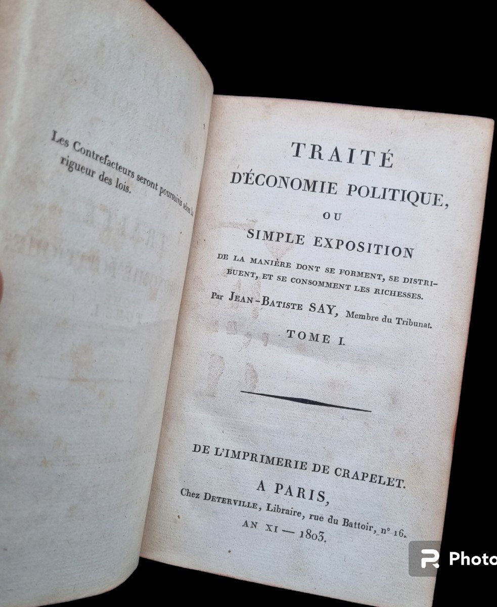 JEAN BAPTISTE SAY TRAITÉ D'ÉCONOMIE POLITIQUE 1803 ÉDITION ORIGINALE RARE-photo-4