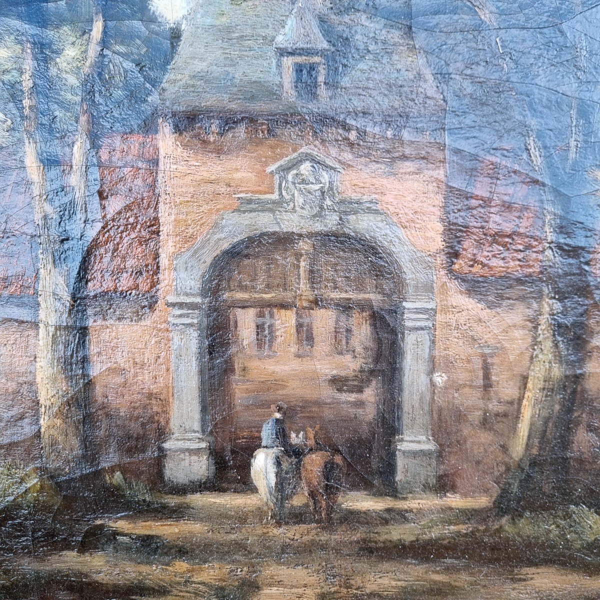 The Entrance To The Castle / Large Oil On Canvas / Belgium / Belgian / Napoleon III Period-photo-2