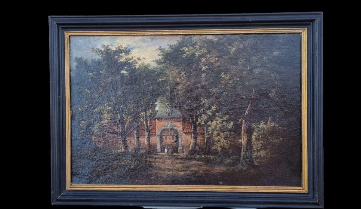 The Entrance To The Castle / Large Oil On Canvas / Belgium / Belgian / Napoleon III Period