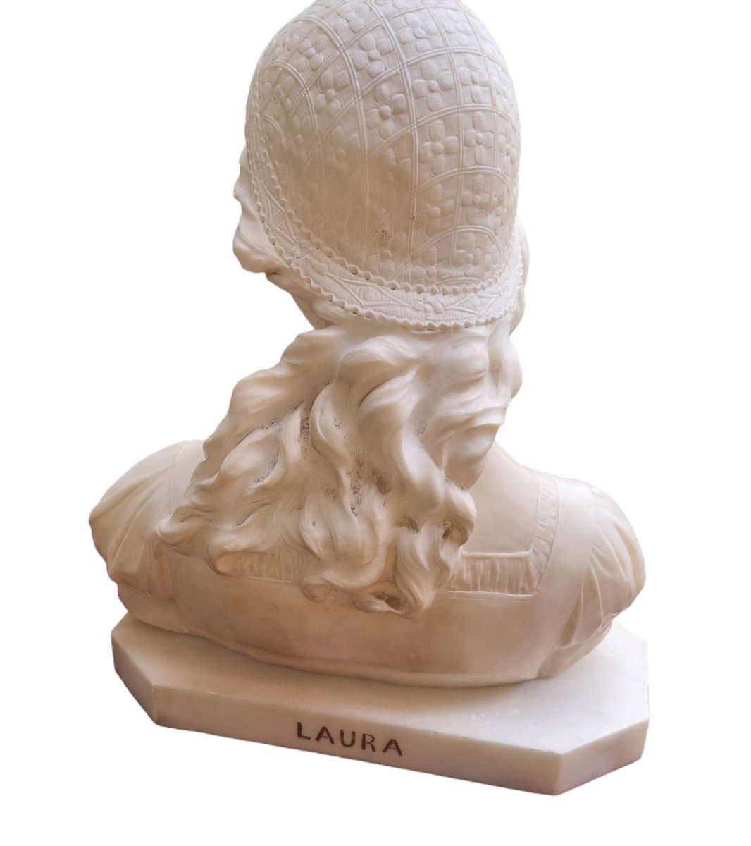 Emilio Fiaschi Alabaster Bust Circa 1900 Petrarque Laure Marble-photo-2