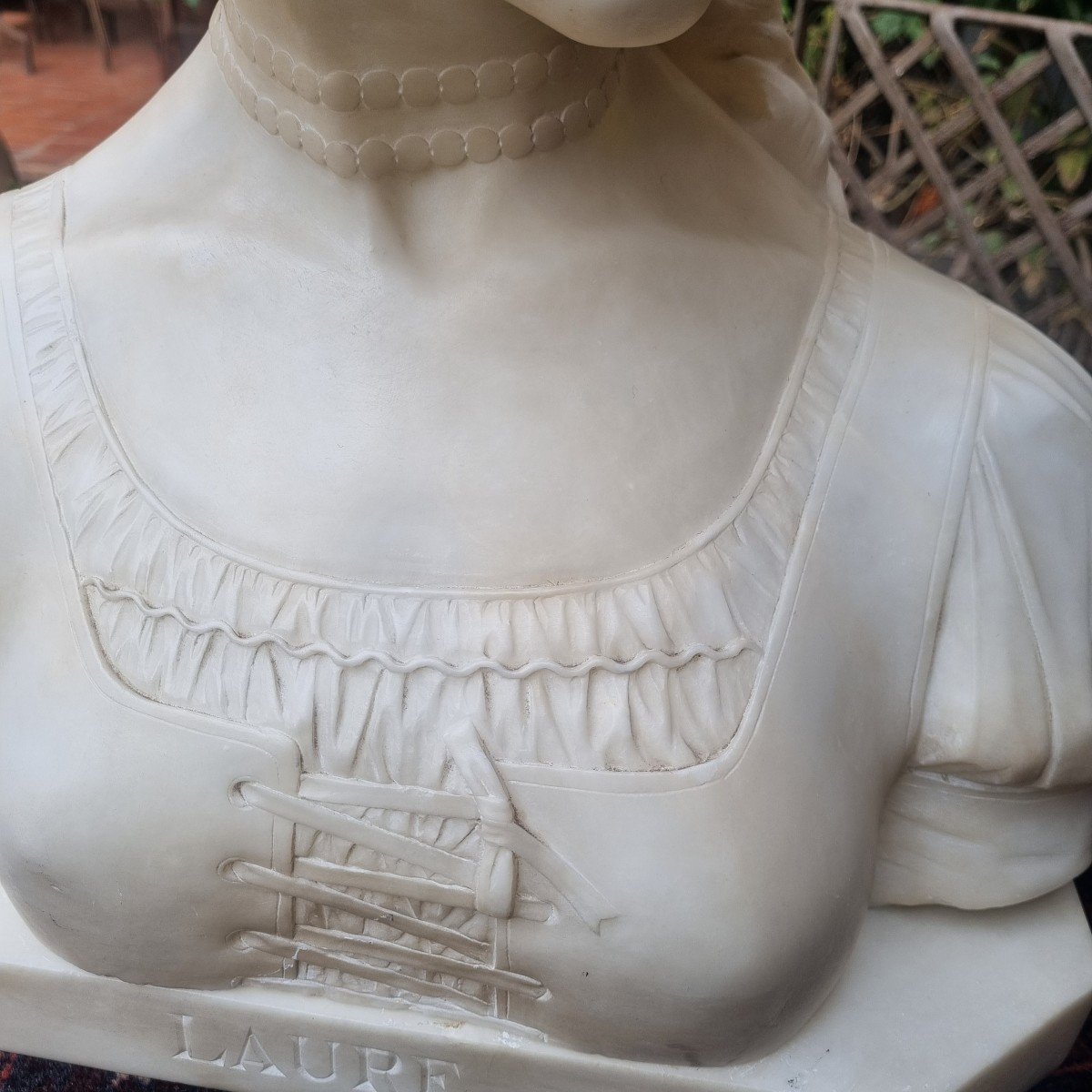 Emilio Fiaschi Alabaster Bust Circa 1900 Petrarque Laure Marble-photo-2