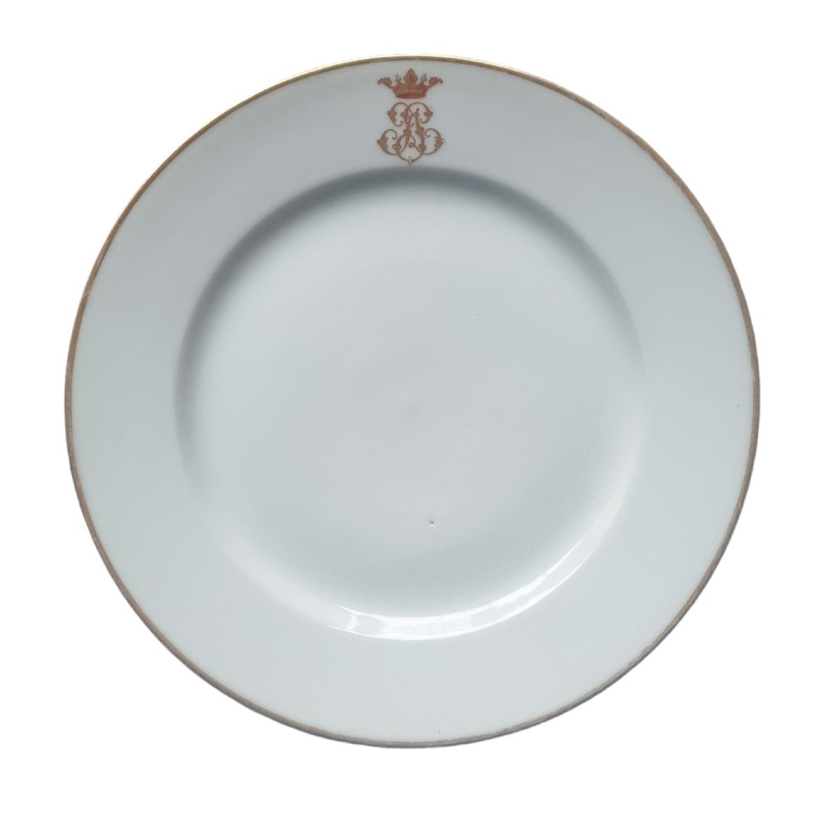 11 ASSIETTES ET COMPOTIER PORCELAINE DE PARIS ARMOIRIES COURONNE MARQUIS ÉPOQUE NAPOLÉON III 