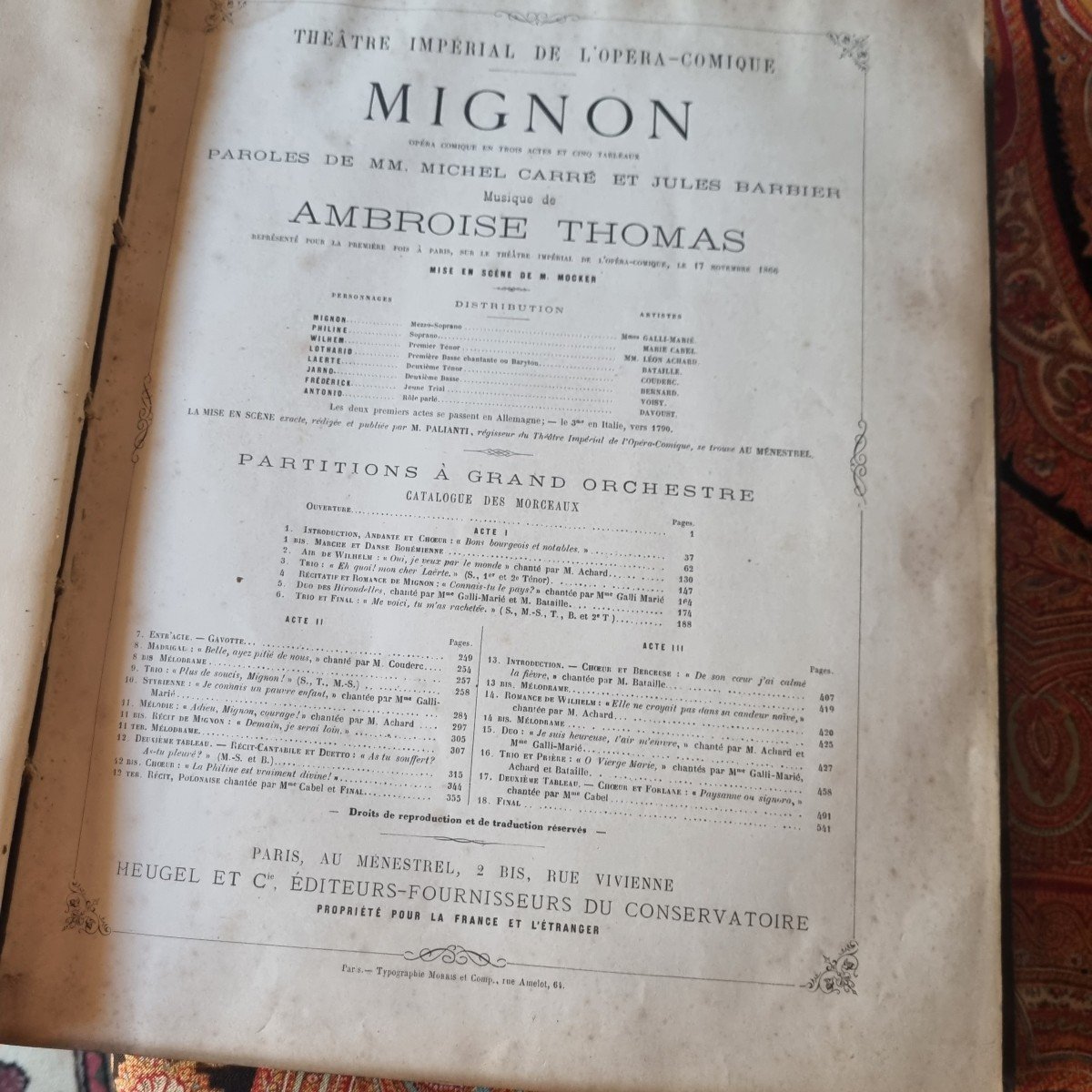 AMBROISE THOMAS OPÉRA MIGNON 1866 PARTITION D'ORCHESTRE MUSIQUE RELIURE BOIS-photo-3