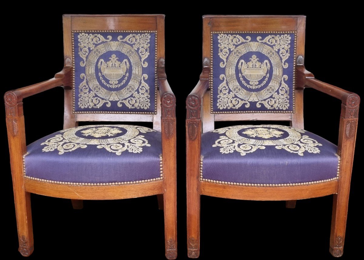 Pair Of Consulate Period Celebration Armchairs In Mahogany / Empire -photo-2