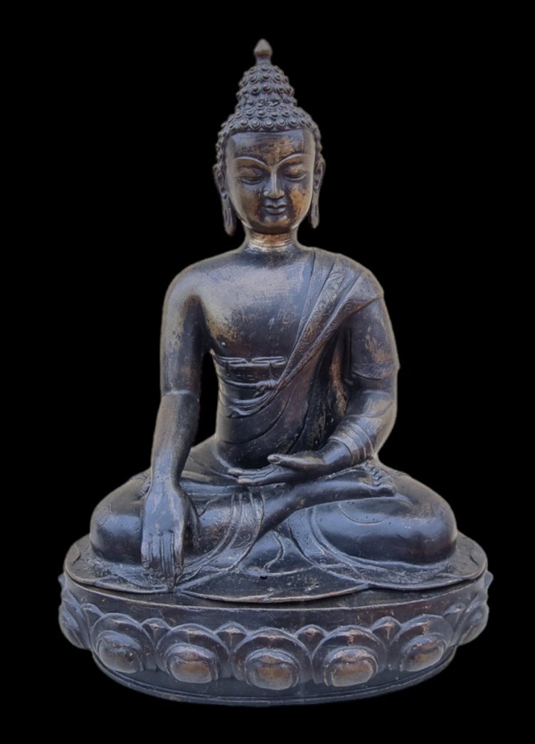 Buddha Sakyamuni In Meditation Bronze Tibet China 19th-photo-2