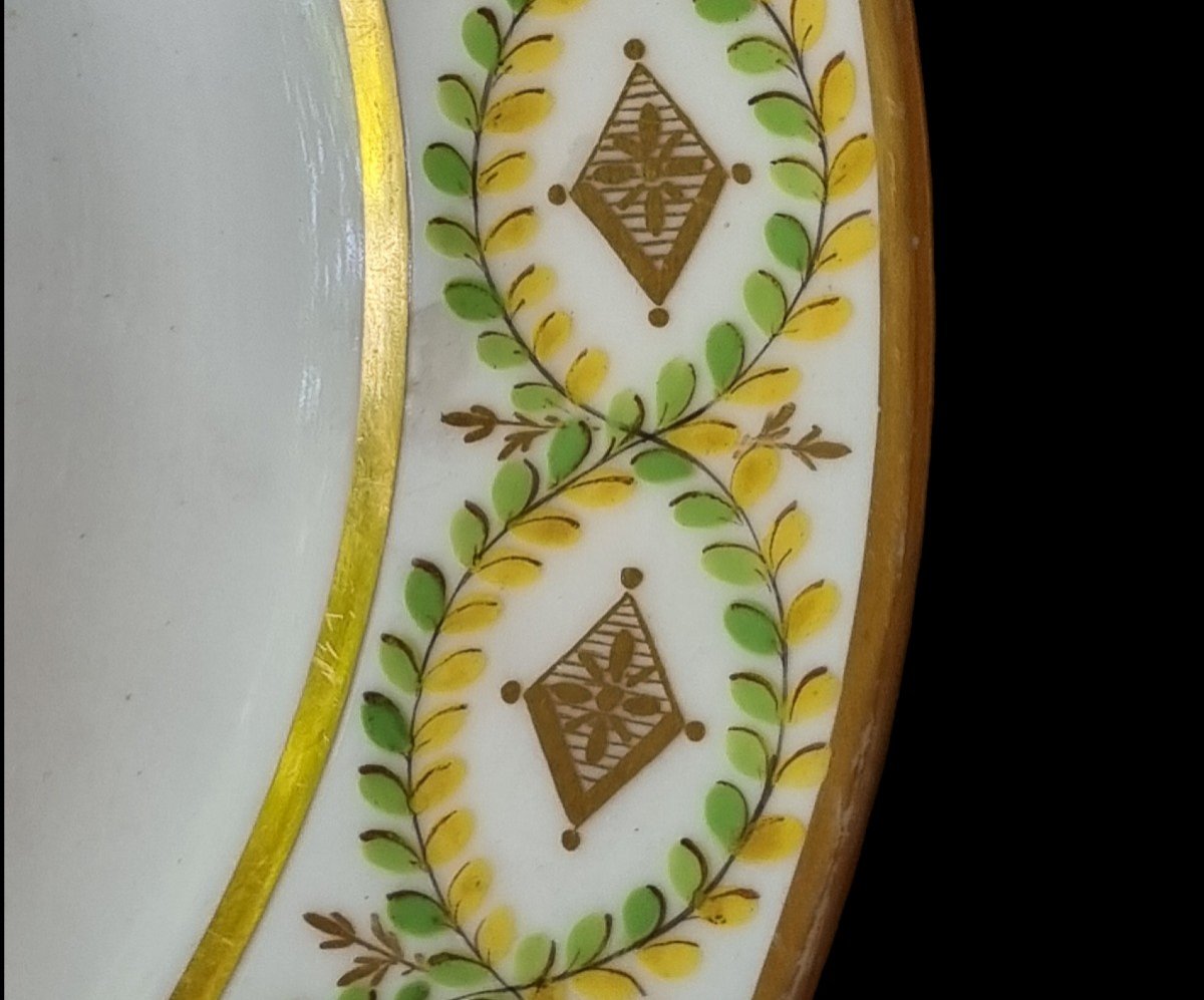 PORCELAINE DE LOCRÉ  RUSSINGER ET POUYAT ÉPOQUE DIRECTOIRE XVIIIe PAIRE D'ASSIETTES  PARIS ASSI-photo-4