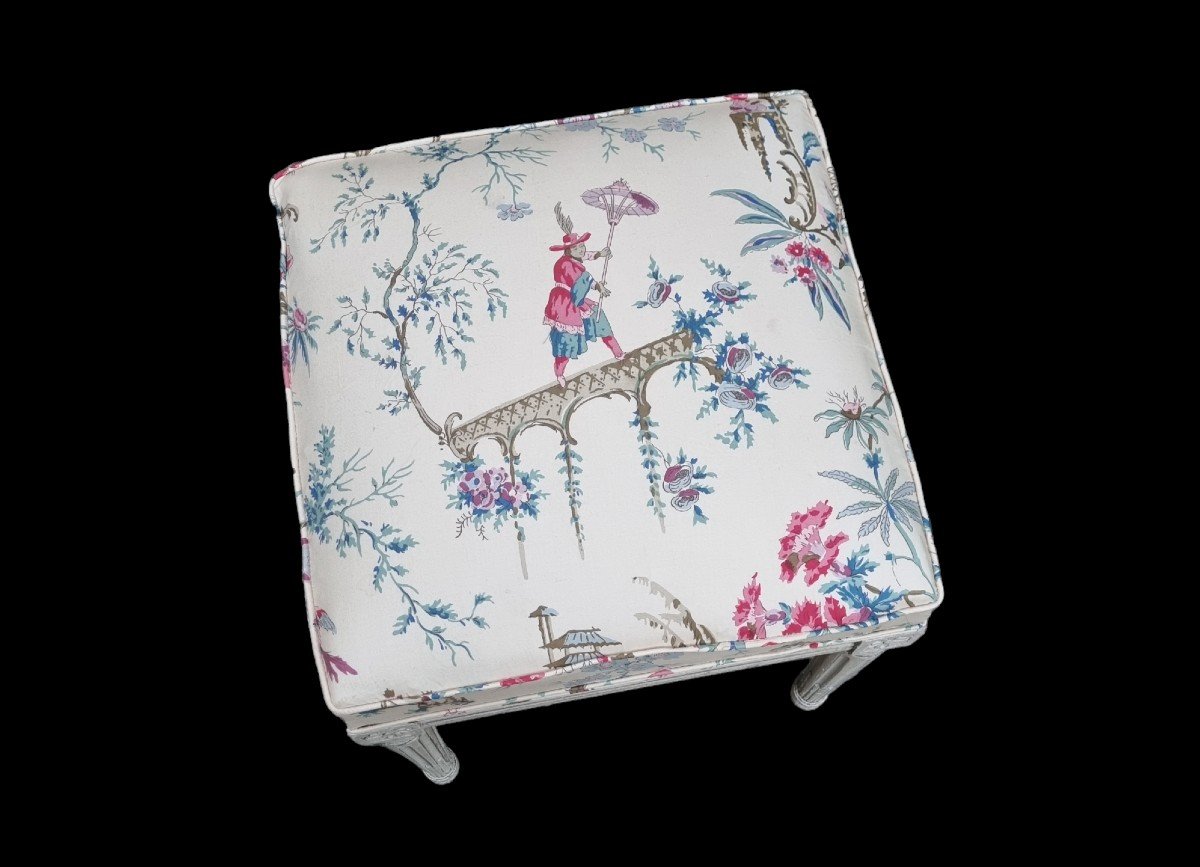 TABOURET LOUIS XVI ÉPOQUE XIXe TISSU BRAQUENIÉ STYLE-photo-3