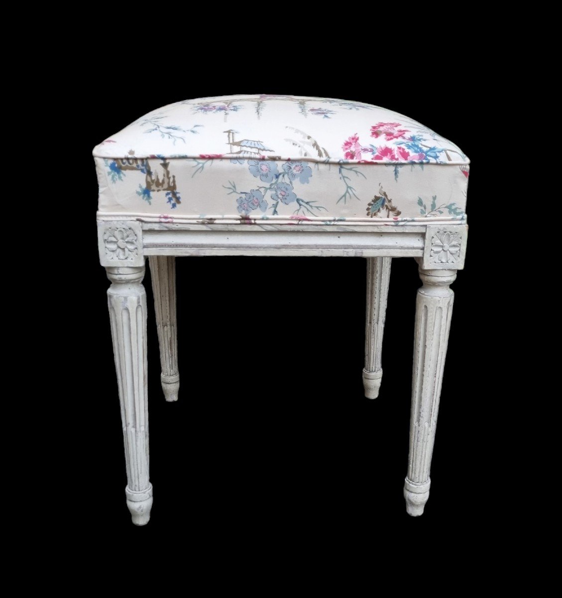 TABOURET LOUIS XVI ÉPOQUE XIXe TISSU BRAQUENIÉ STYLE-photo-4