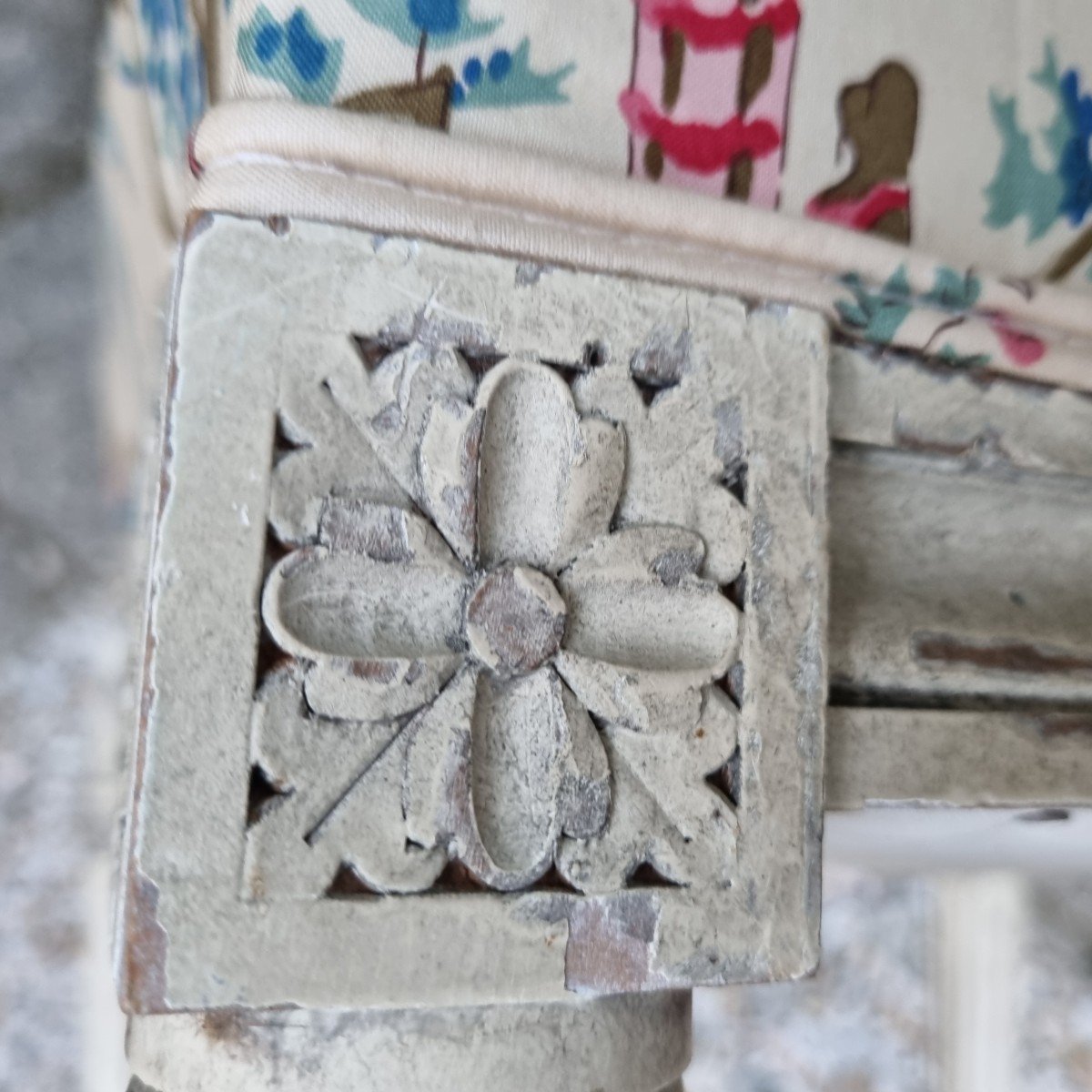 TABOURET LOUIS XVI ÉPOQUE XIXe TISSU BRAQUENIÉ STYLE-photo-3