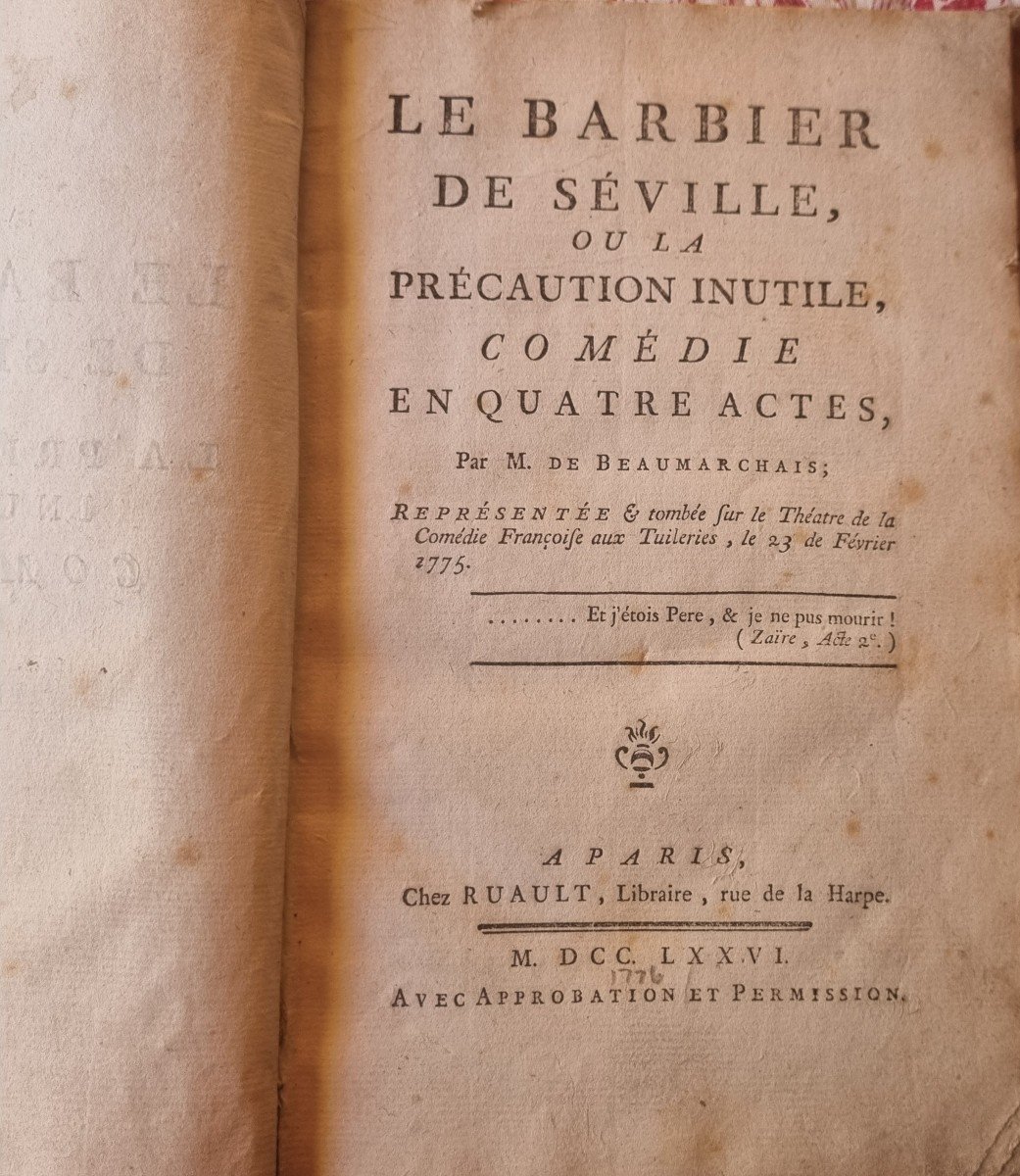 BEAUMARCHAIS LE BARBIER DE SEVILLE 1776 XVIIIe LIVRE ANCIEN-photo-1