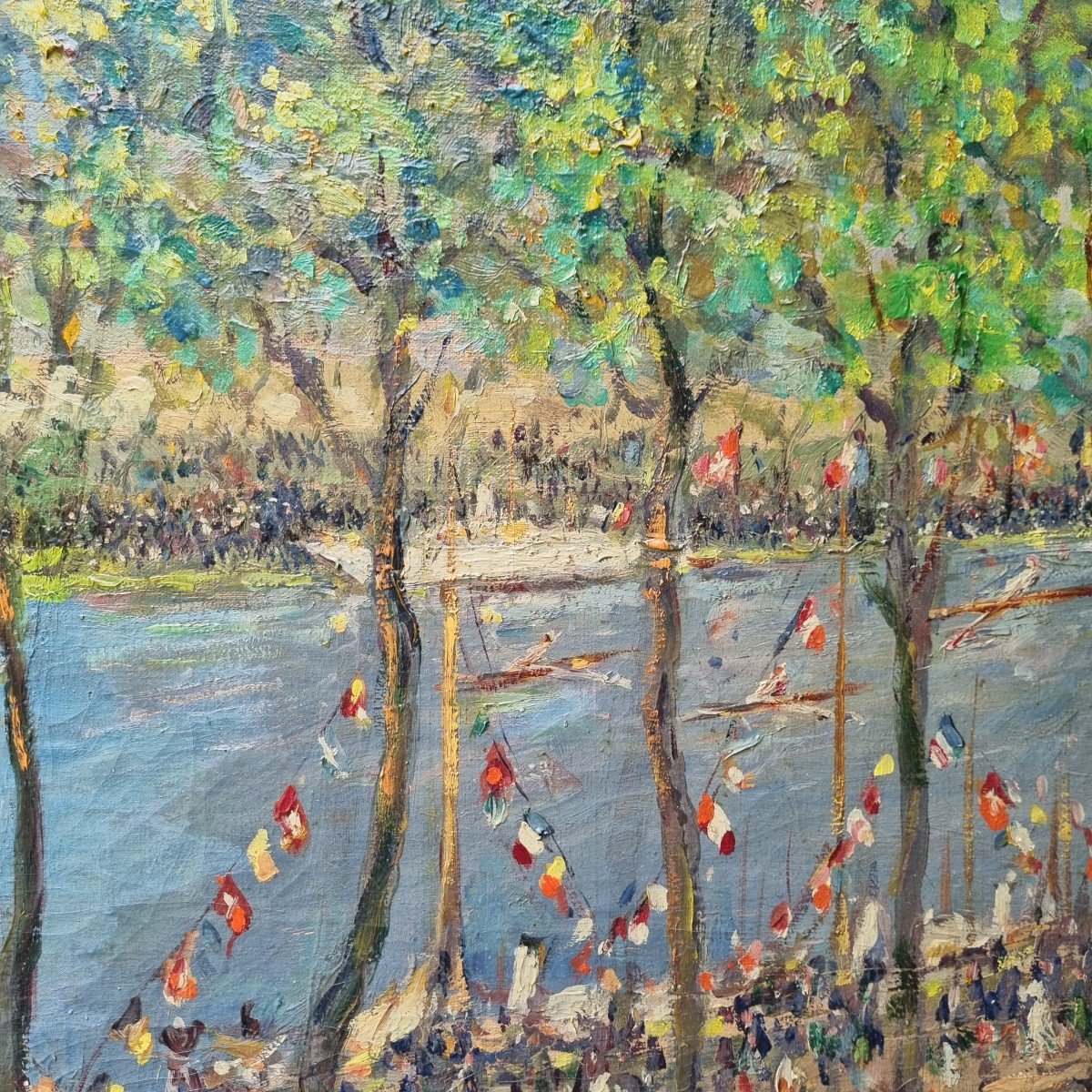 HUILE SUR TOILE IMPRESSIONNISTE IMPRESSIONNISME BORDS DE SEINE DE MARNE GUIGUETTE-photo-3