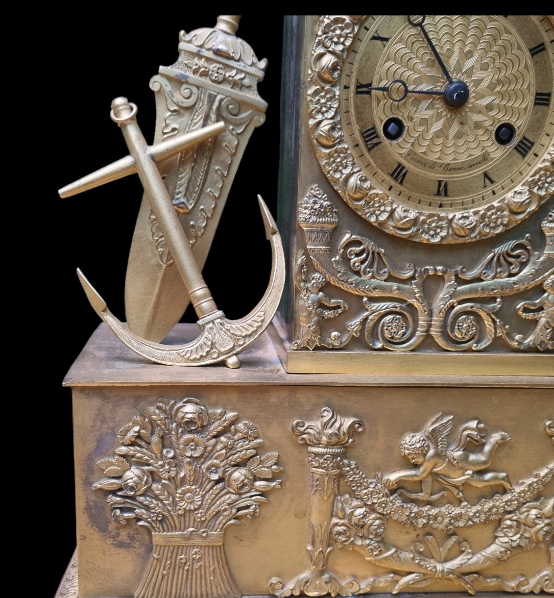 Gilt Bronze Pendulum Empire Period Allegory Of The Merchant Navy-photo-3
