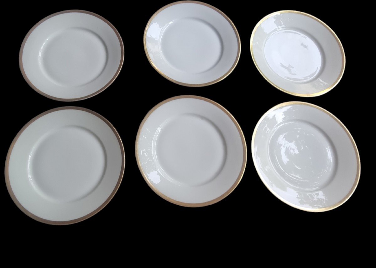 6 Haviland Plates For The Crystal Staircase Limoges Porcelain White And Gold Series F-photo-2