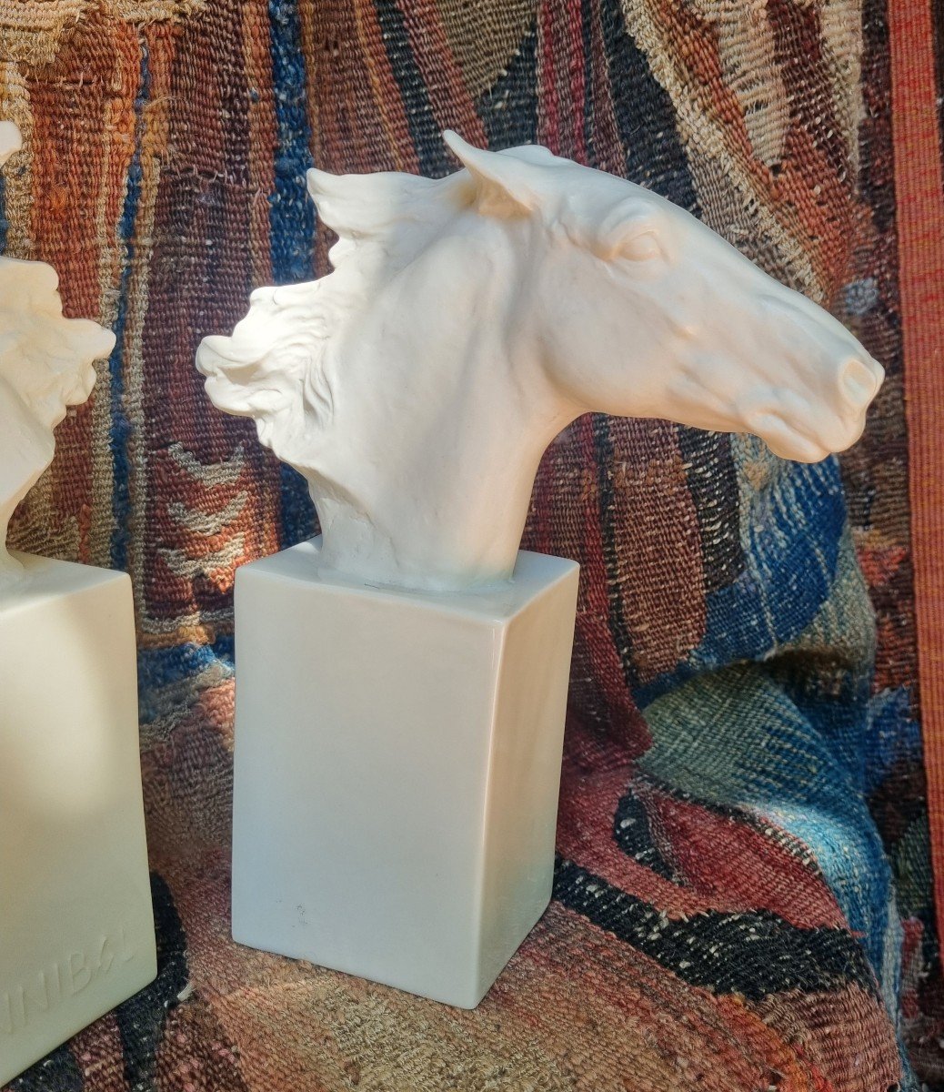 ROSENTHAL PAIRE DE CHEVAUX HANNIBAL ALBERT HUSSMANN CHEVAL STATUE PORCELAINE ET BISCUIT-photo-2