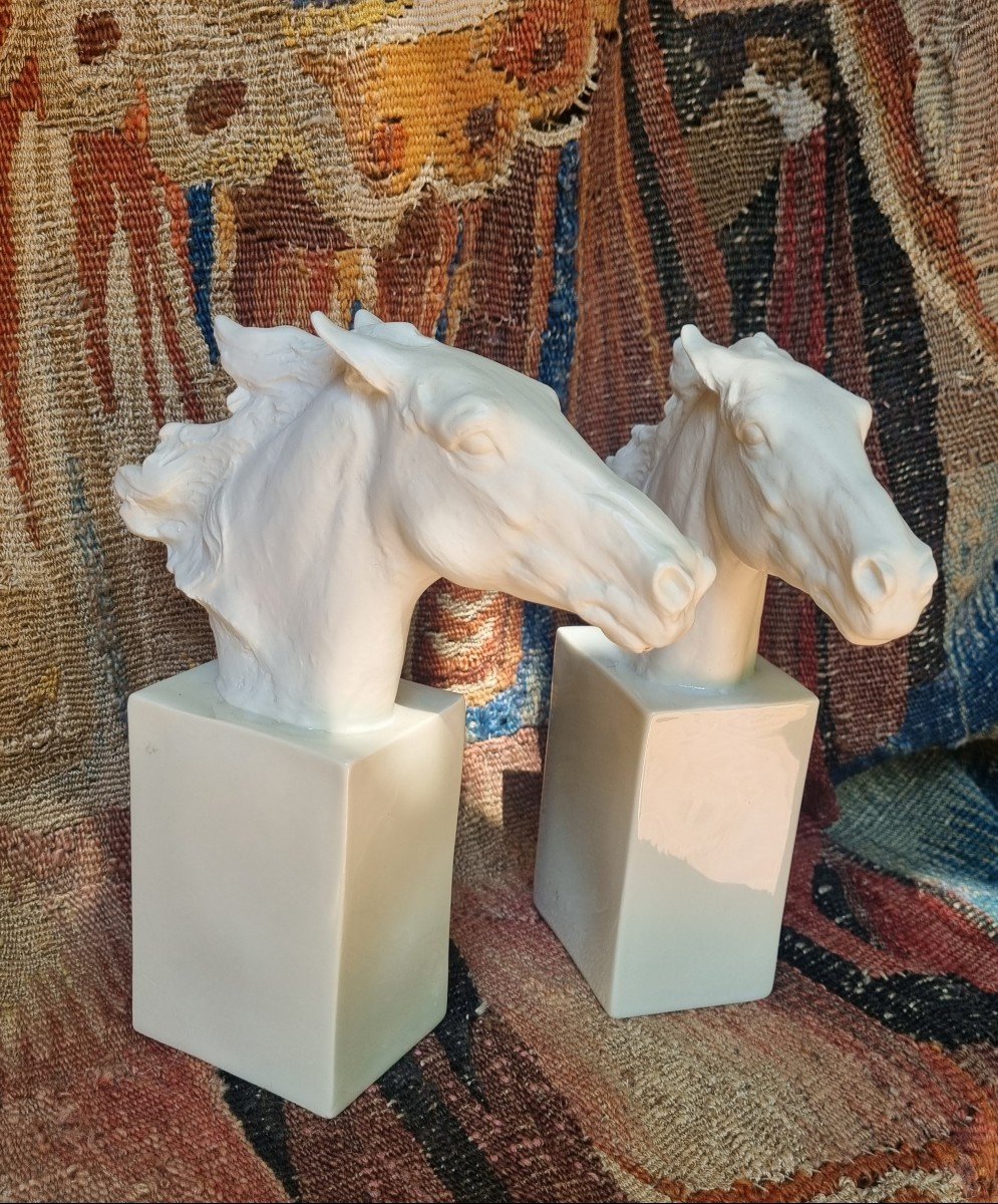 ROSENTHAL PAIRE DE CHEVAUX HANNIBAL ALBERT HUSSMANN CHEVAL STATUE PORCELAINE ET BISCUIT