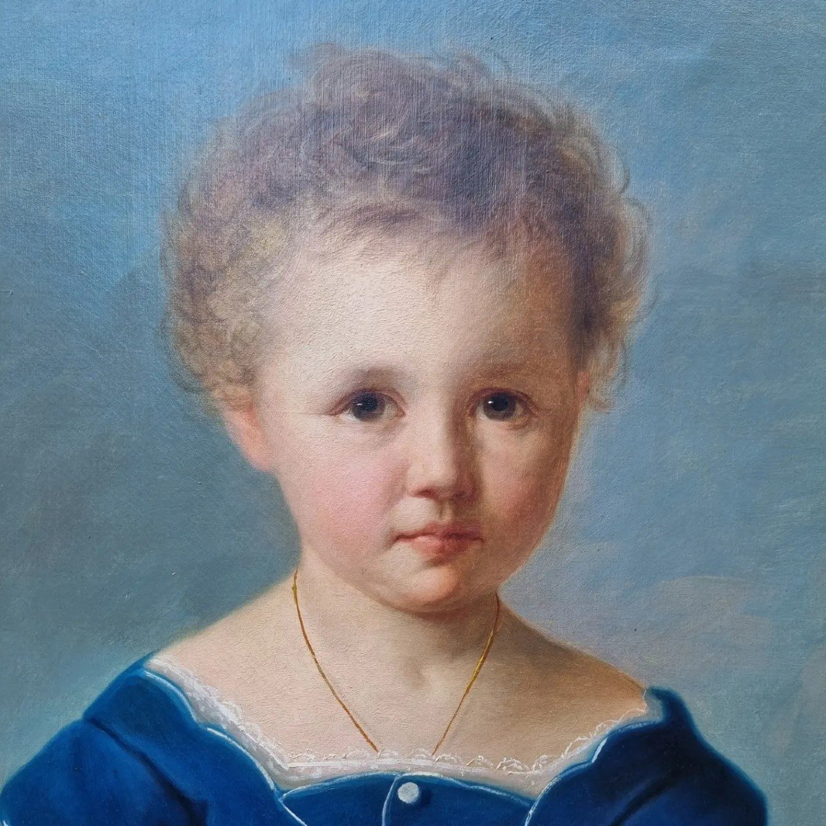 Large Portrait Of A Little Girl Napoleon III Period -photo-2