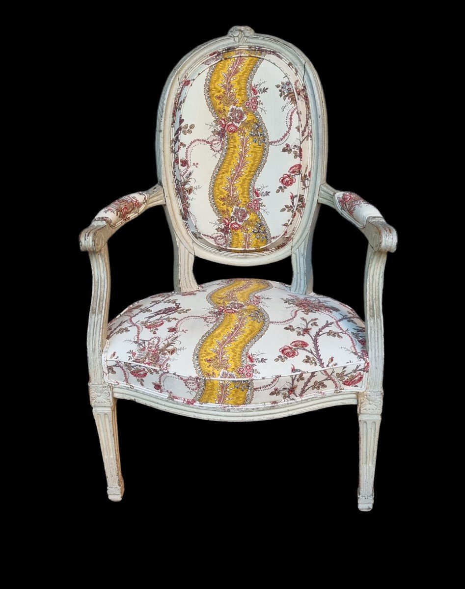 Pierre Pillot Attrib. Louis XVI Period Cabriolet Armchair 18th C. Braqueniè Fabric Nîmes -photo-2