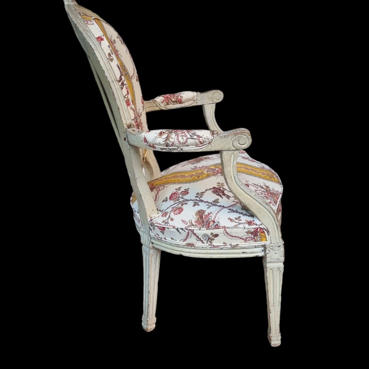 Pierre Pillot Attrib. Louis XVI Period Cabriolet Armchair 18th C. Braqueniè Fabric Nîmes -photo-4