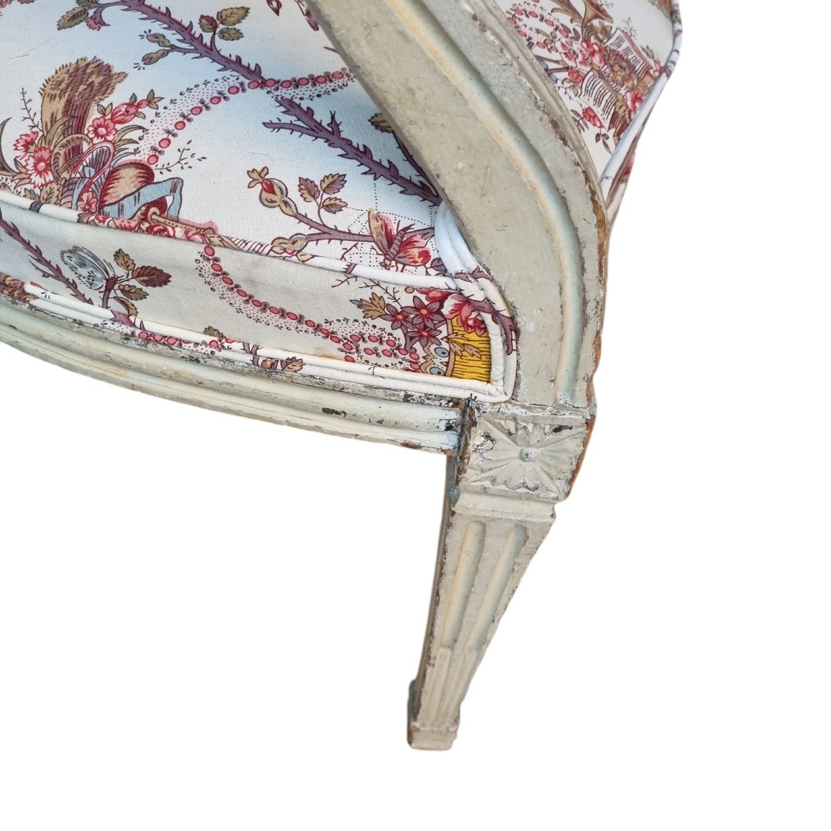 Pierre Pillot Attrib. Louis XVI Period Cabriolet Armchair 18th C. Braqueniè Fabric Nîmes -photo-2