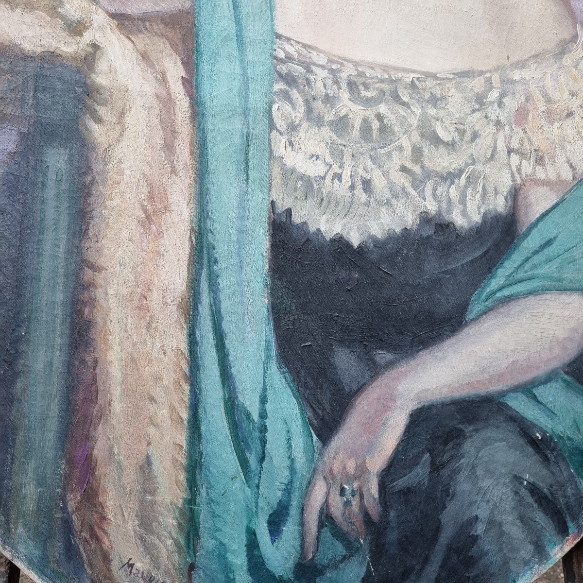 MAURICE de LAMBERT PORTRAIT D'UNE ELEGANTE 1926 ART DECO GEANDE HUILE SUR TOILE OVALE DE FEMME-photo-4