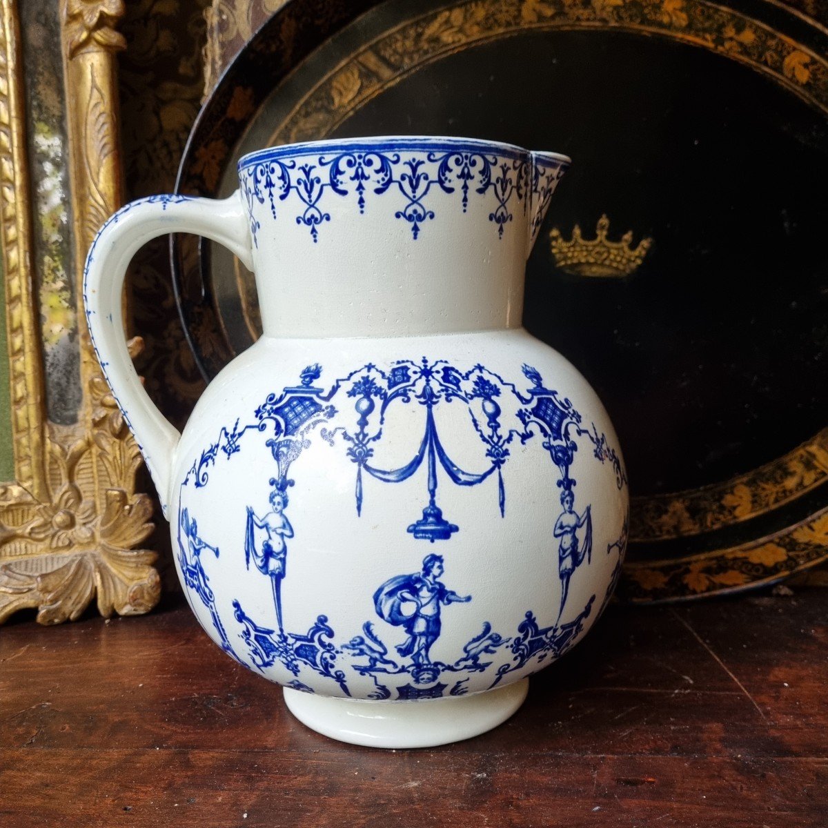 Jules Vieillard Bordeaux Moustiers Earthenware Rare Large 19th Century Pitcher Fine Earthenware-photo-3