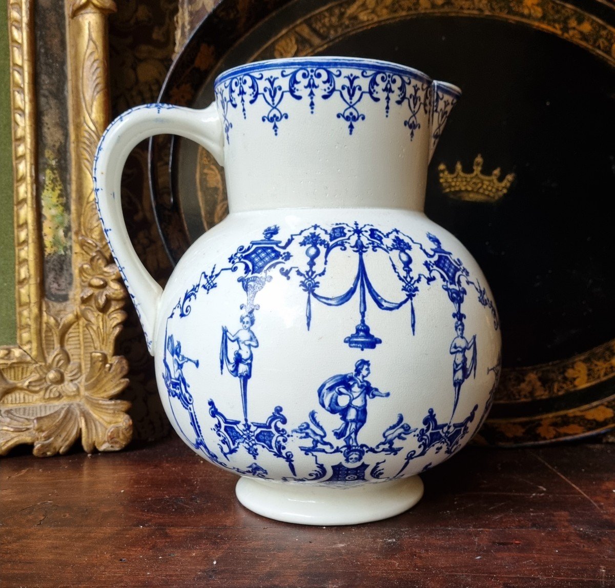 Jules Vieillard Bordeaux Moustiers Earthenware Rare Large 19th Century Pitcher Fine Earthenware-photo-4