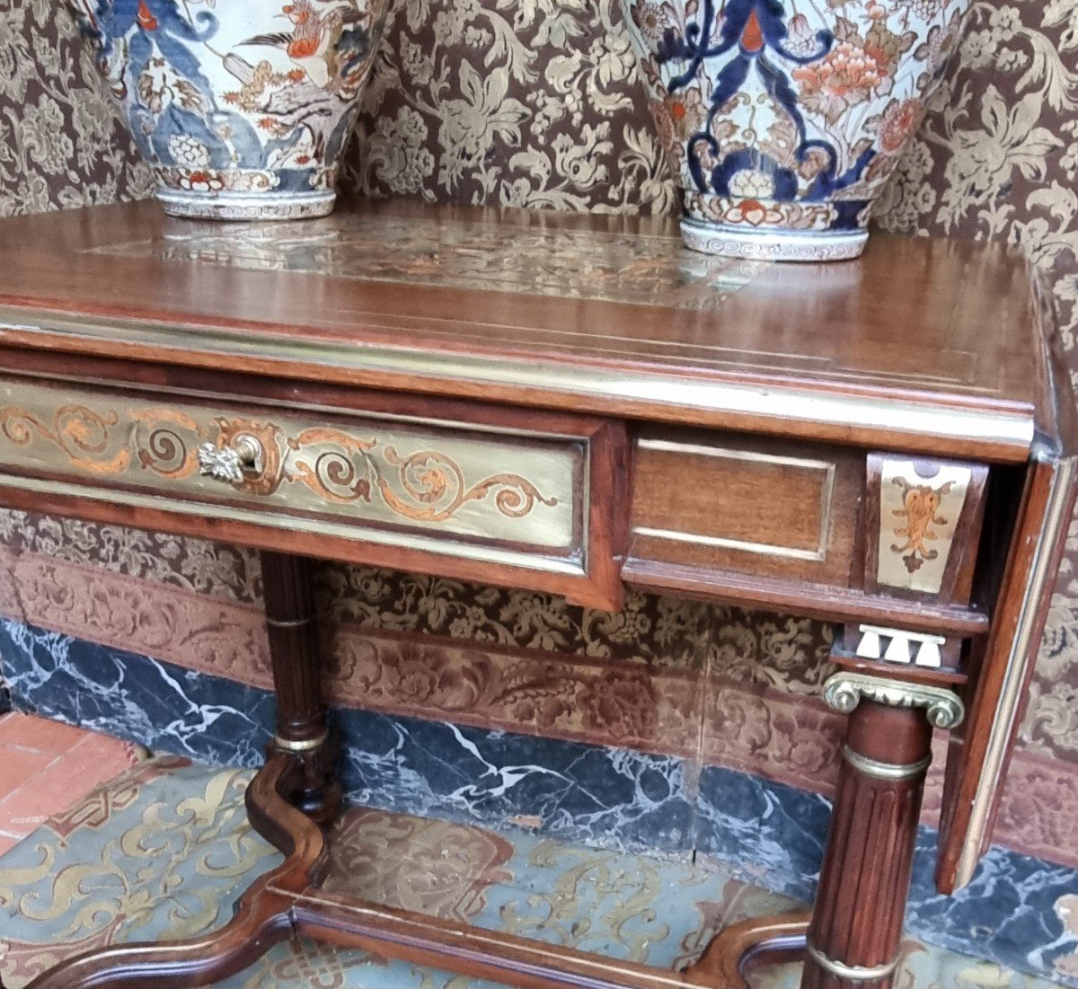 Mid-19th Century Napoleon III Louis-philippe Boulle Writing Table Console -photo-6