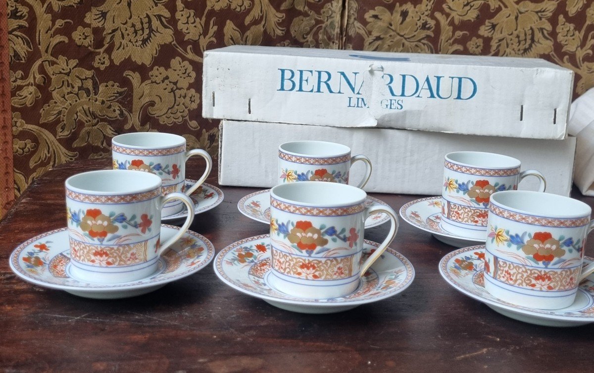 BERNARDAUD MODÈLE PONDICHERY 6 TASSES À CAFÉ EN PORCELAINE DE LIMOGES