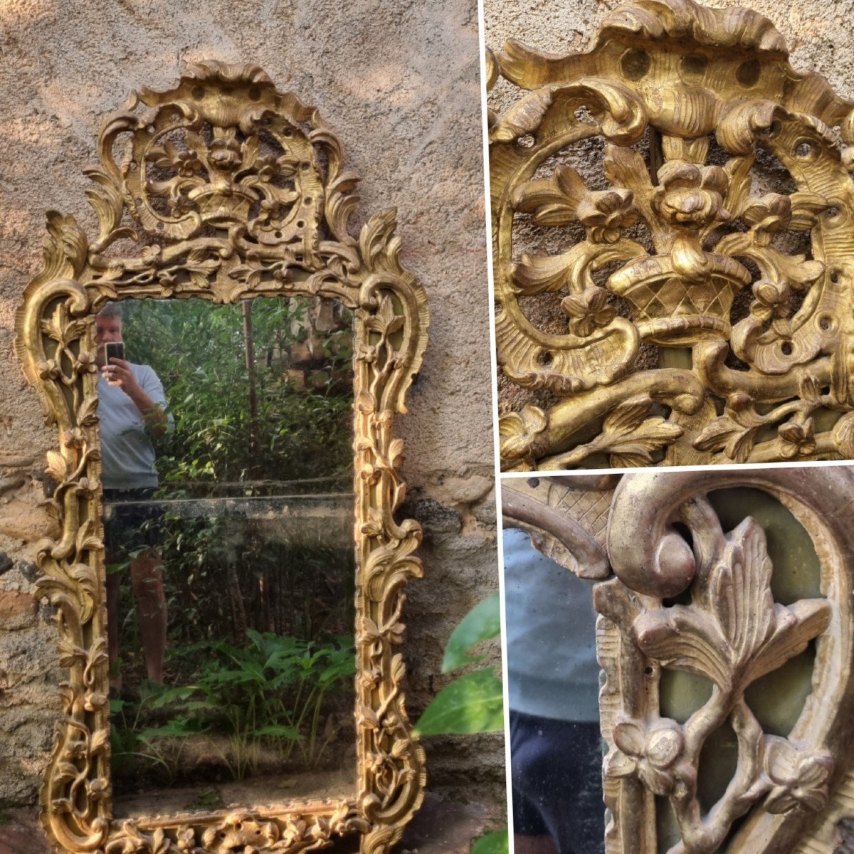 Large Louis XV Period Mirror In Gilt Wood 