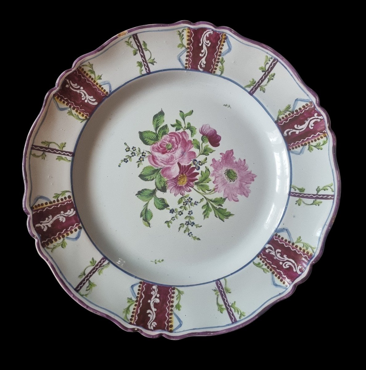 Aprey Earthenware Plate 18th Century Louis XV Ribbons