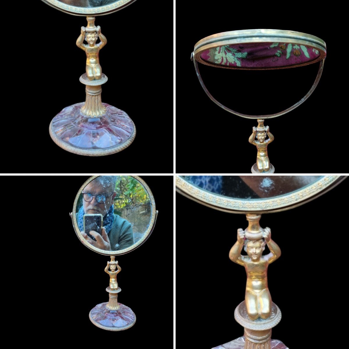 MIROIR DE TABLE MIROIR DE TOILETTE PSYCHÉ ÉPOQUE CHARLES X CRISTAL ET BRONZE