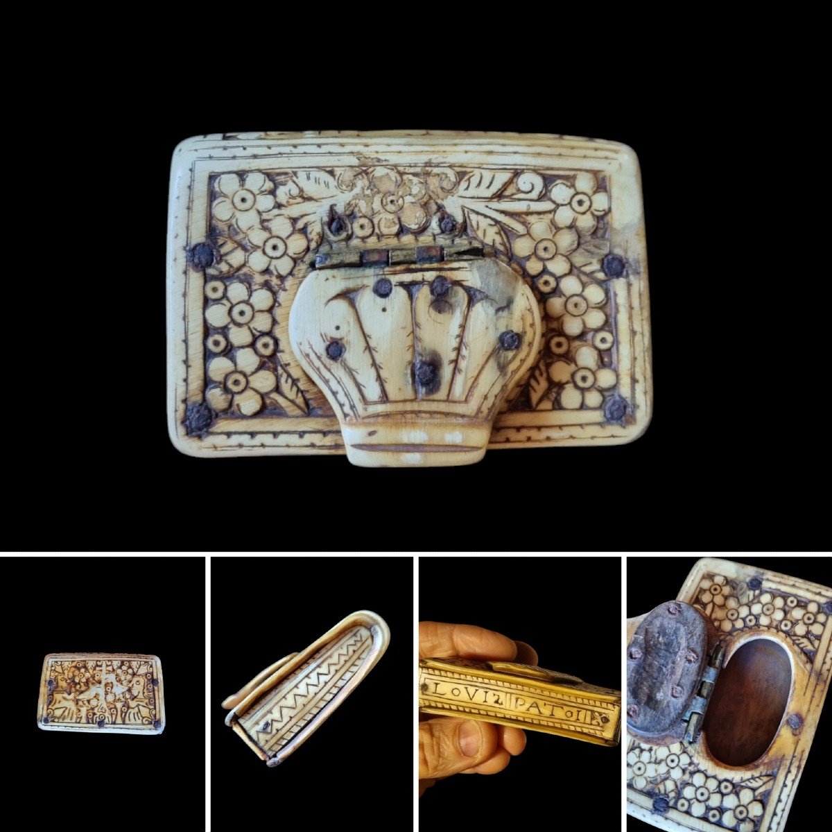 Carved Horn Snub Box 18th Century Tobacco Box Folk Art Tobaccology