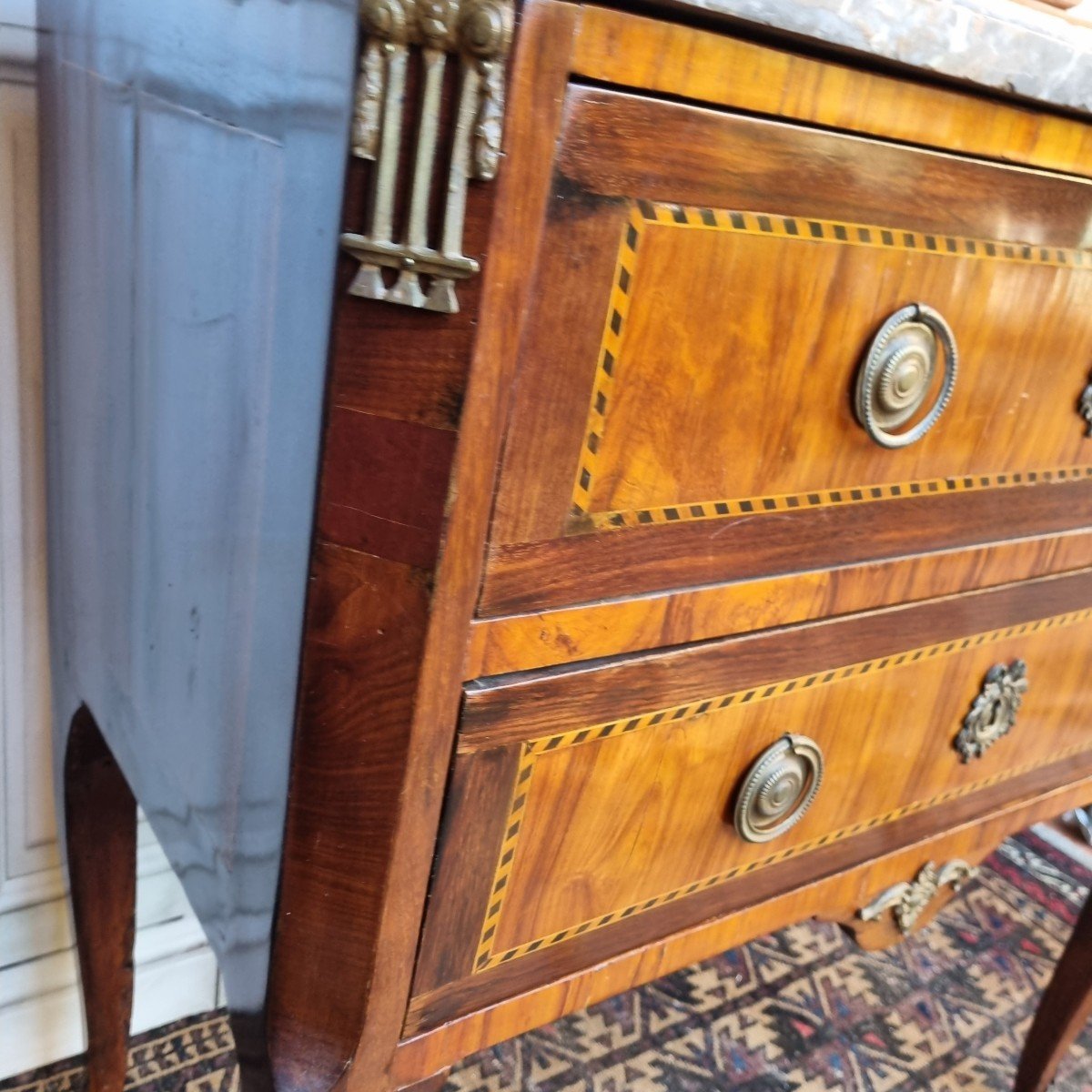 PETITE COMMODE SAUTEUSE  ÉPOQUE TRANSITION  XVIIIE LOUIS XV XVI PARISIENNE MARQUETERIE-photo-4