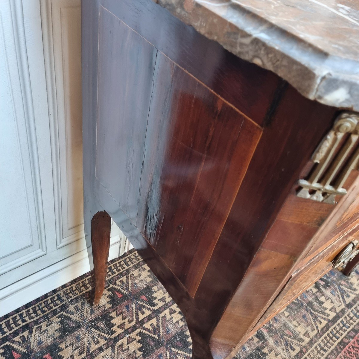 PETITE COMMODE SAUTEUSE  ÉPOQUE TRANSITION  XVIIIE LOUIS XV XVI PARISIENNE MARQUETERIE-photo-5