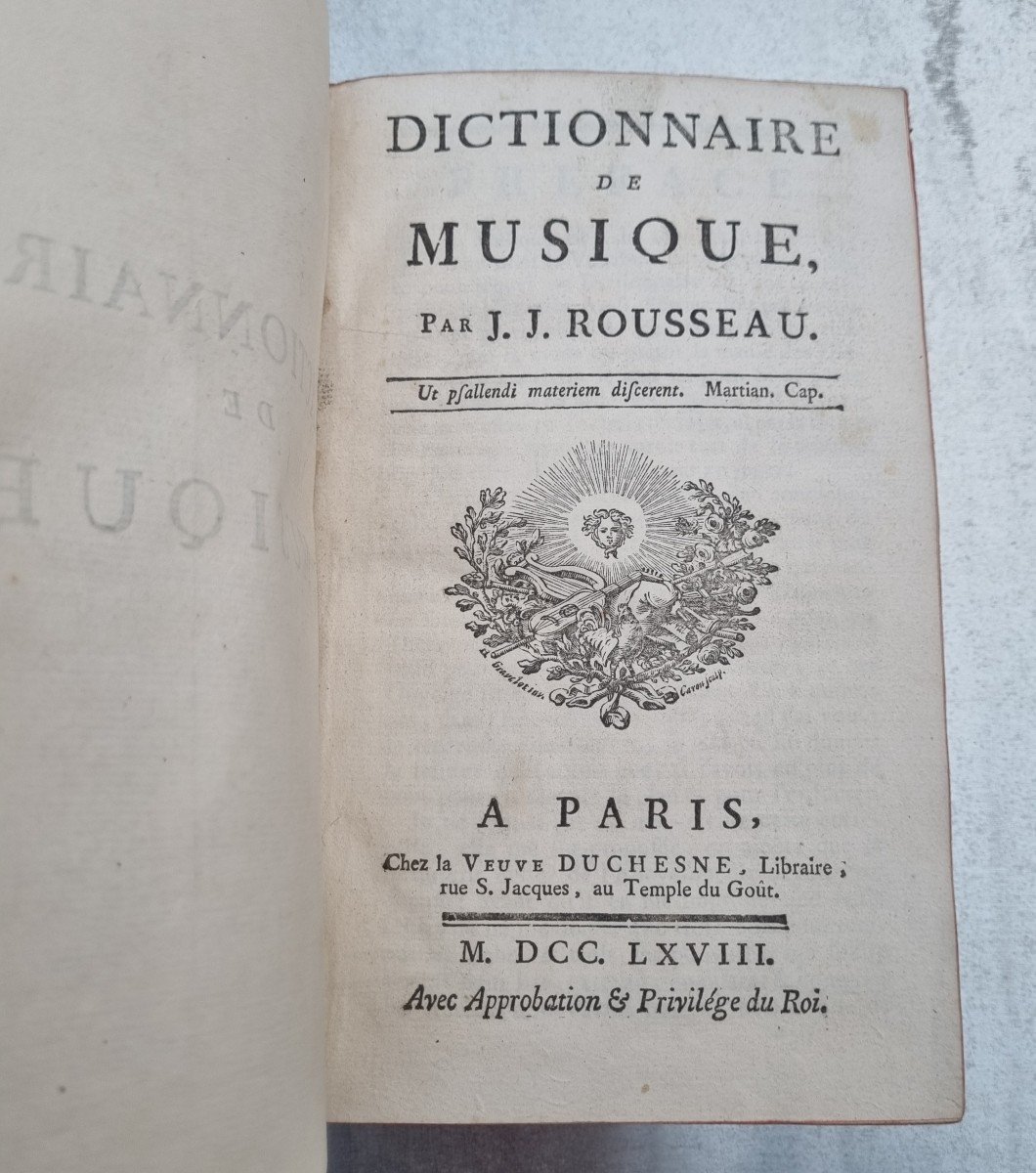 Jean Jacques Rousseau Dictionary Of Music In 8 1768 Original Edition XVIIIth -photo-2