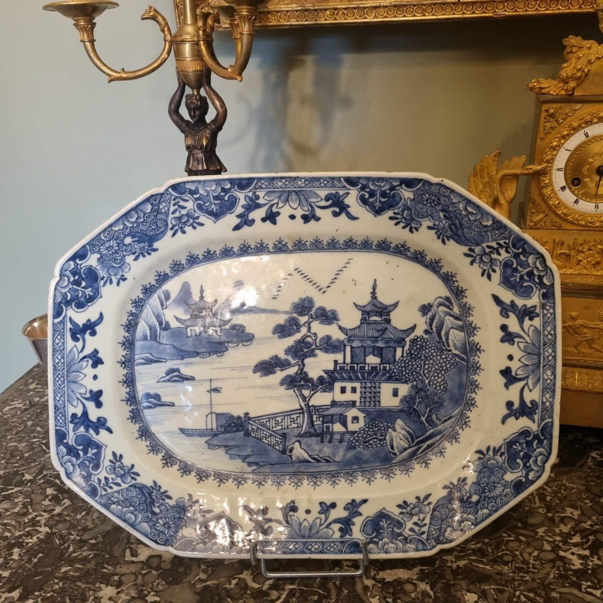 2 Blue And White Qianlong Plates From The India Company, 18th Century, Pair-photo-2