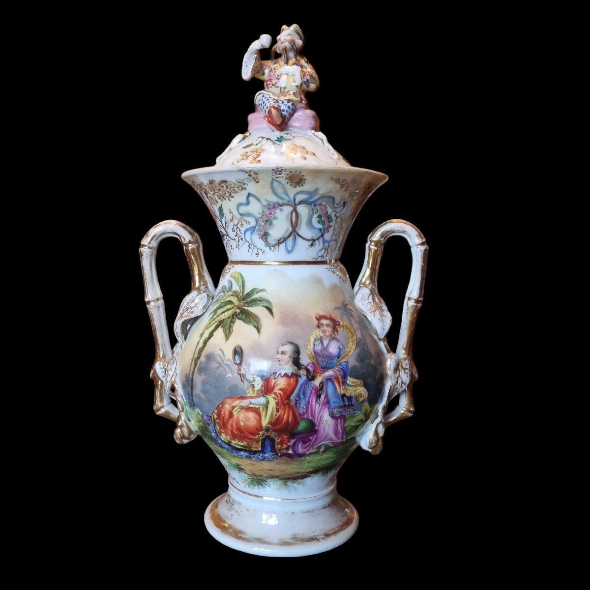 VASE COUVERT EN PORCELAINE VERS 1850 DECOR AU CHINOIS  DE PARIS MAGOT-photo-2