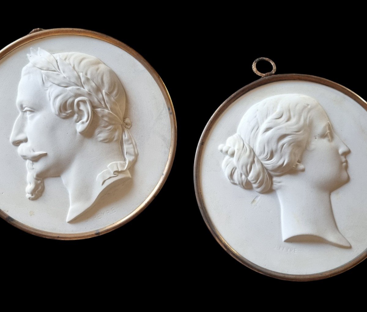 PROFILS NAPOLÉON III ET EUGENIE PAR PEYRE ÉPOQUE TYPE BISCUIT PLÂTRE PROFIL