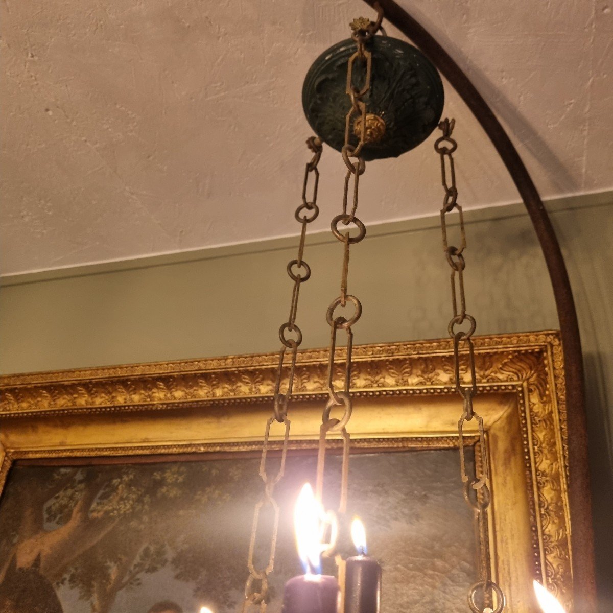 Small Vestibule Chandelier Antique Etruscan Empire Style Late 19th Bronze And Cast Iron-photo-4