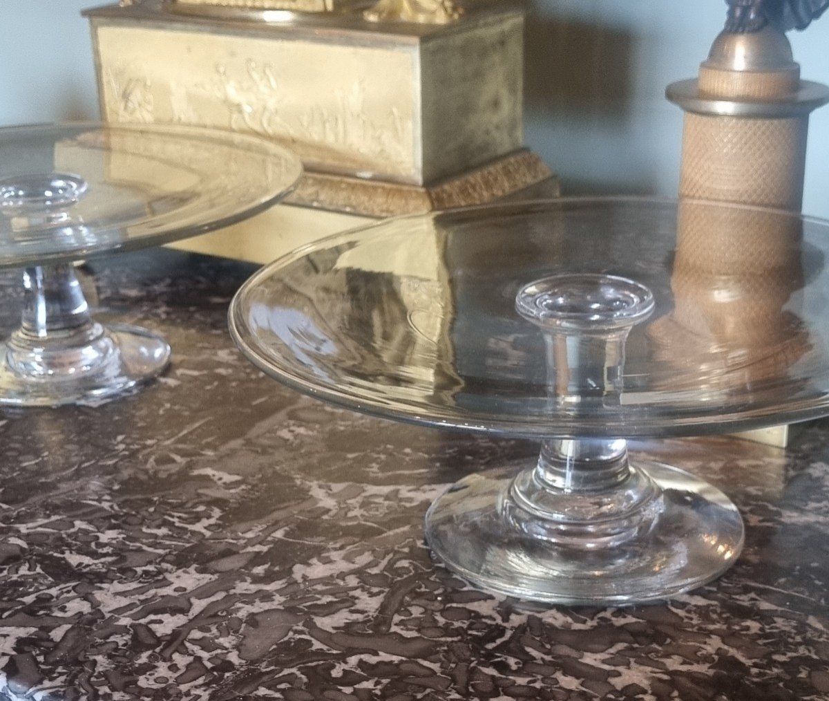 Pair Of Blown Glass Cake Stands Napoleon III Period Pedestal Table  