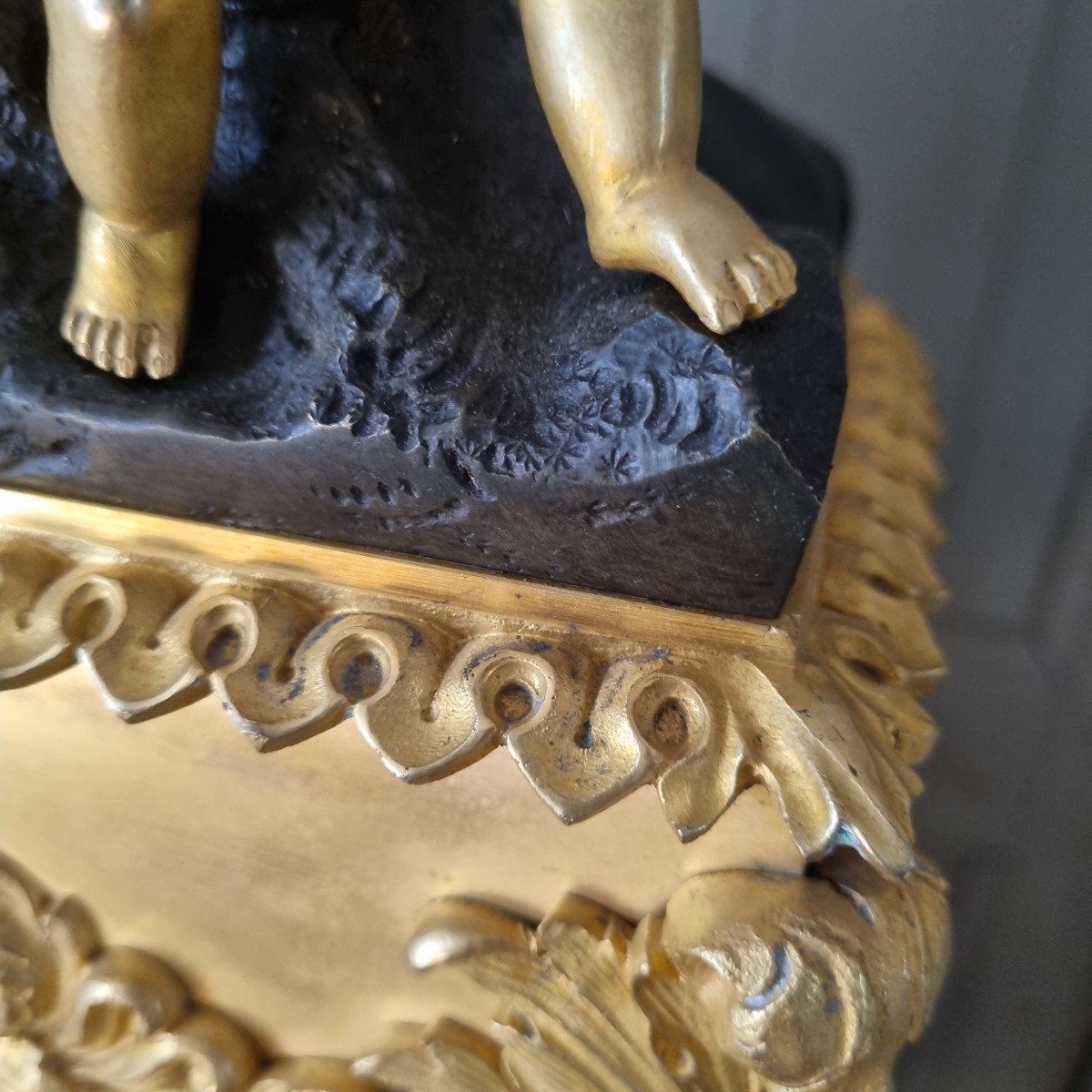 Clock Dog Saving A Child Circa 1830 Romantic Gilt Bronze-photo-4