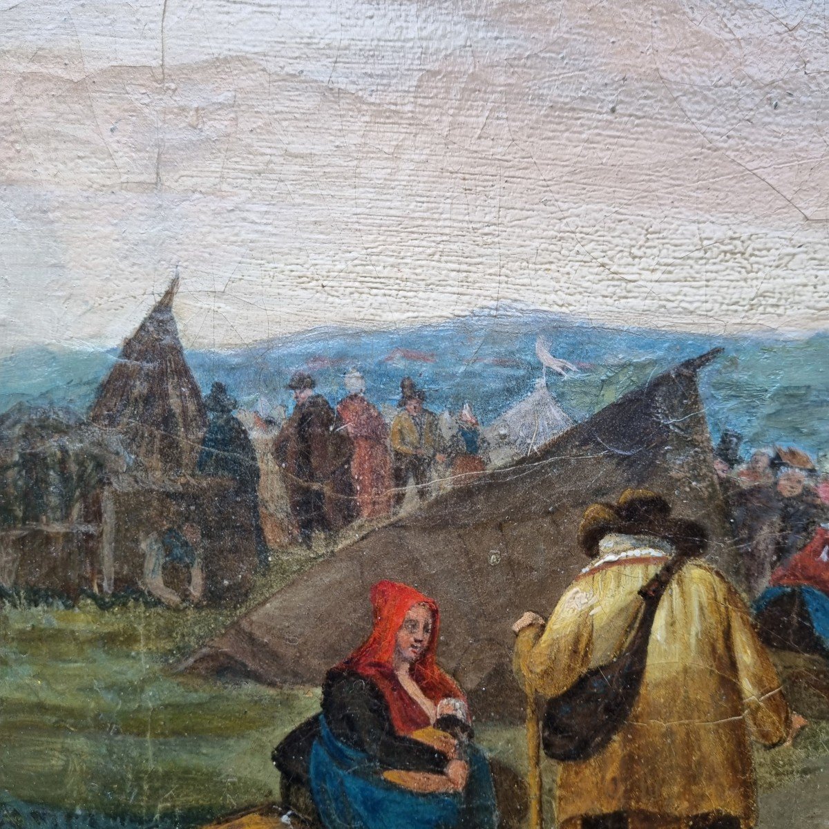 Fairground Scene Oil On Paper Late 18th Or Early 19th Century-photo-4